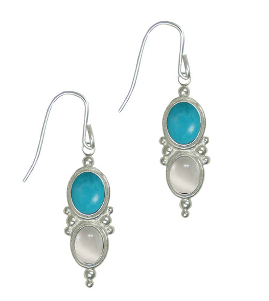 Sterling Silver Drop Dangle Earrings With Turquoise And White Moonstone